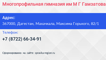 Многопрофильная гимназия им М Г Гамзатова - визитка
