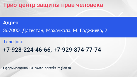 Трио центр защиты прав человека - визитка