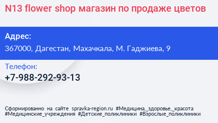 N13 flower shop магазин по продаже цветов - визитка