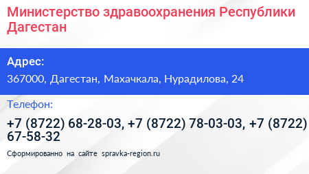 Министерство здравоохранения Республики Дагестан - визитка