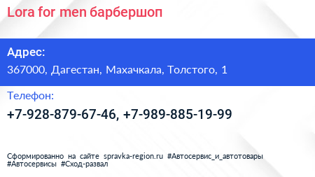 Lora for men барбершоп - визитка