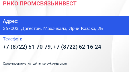 РНКО ПРОМСВЯЗЬИНВЕСТ - визитка