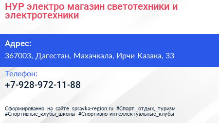 НУР электро магазин светотехники и электротехники - визитка