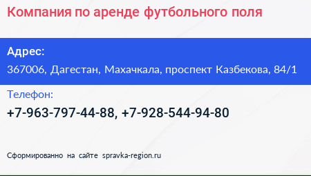 Компания по аренде футбольного поля - визитка