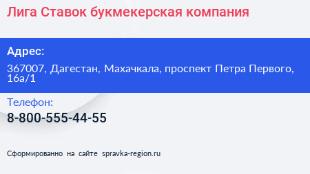 Лига Ставок букмекерская компания - визитка