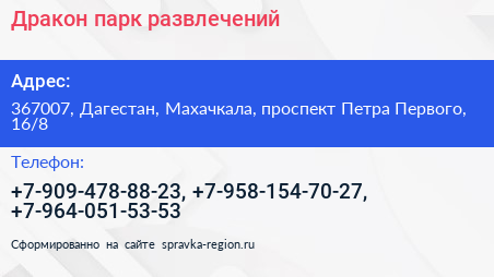 Дракон парк развлечений - визитка