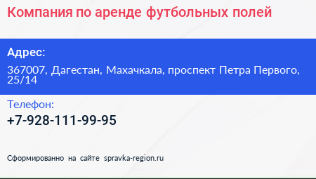 Компания по аренде футбольных полей - визитка