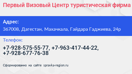 Первый Визовый Центр туристическая фирма - визитка