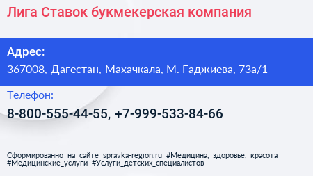 Лига Ставок букмекерская компания - визитка