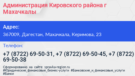 Администрация Кировского района г Махачкалы - визитка