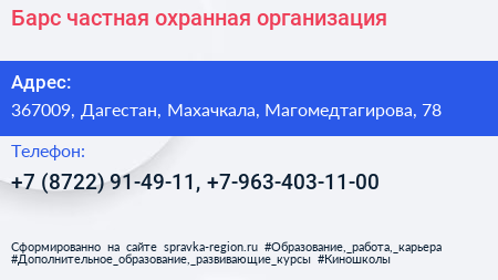 Барс частная охранная организация - визитка