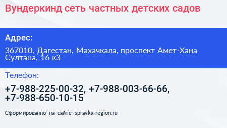 Вундеркинд сеть частных детских садов - визитка