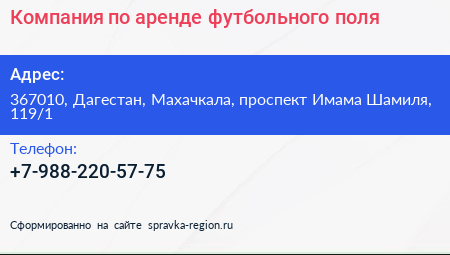Компания по аренде футбольного поля - визитка