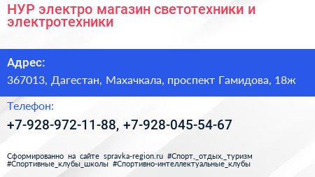 НУР электро магазин светотехники и электротехники - визитка