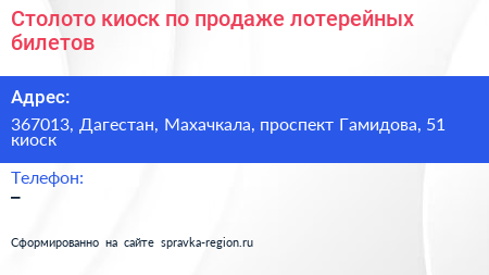 Столото киоск по продаже лотерейных билетов - визитка