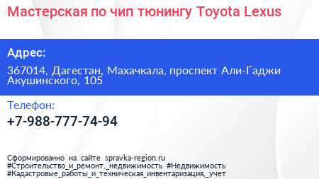 Мастерская по чип тюнингу Toyota Lexus - визитка