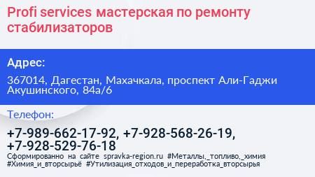 Profi services мастерская по ремонту стабилизаторов - визитка
