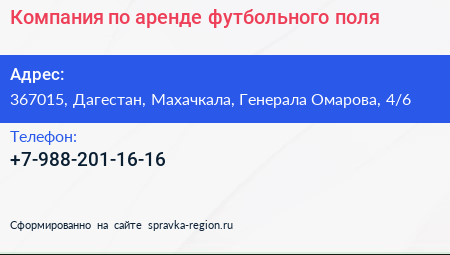 Компания по аренде футбольного поля - визитка