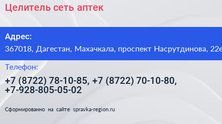 Целитель сеть аптек - визитка