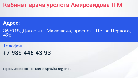 Кабинет врача уролога Амирсеидова Н М  - визитка