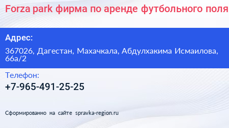 Forza park фирма по аренде футбольного поля - визитка