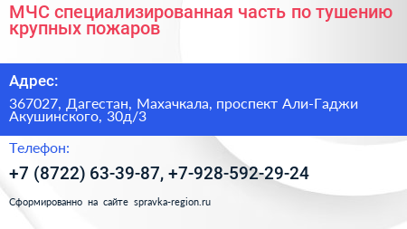 МЧС специализированная часть по тушению крупных пожаров - визитка