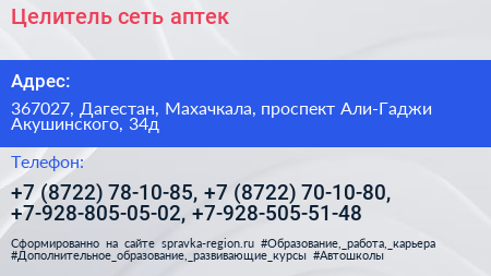 Целитель сеть аптек - визитка