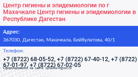 Центр гигиены и эпидемиологии по г Махачкале Центр гигиены и эпидемиологии в Республике Дагестан - визитка