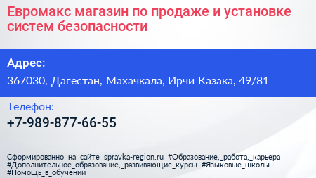 Евромакс магазин по продаже и установке систем безопасности - визитка