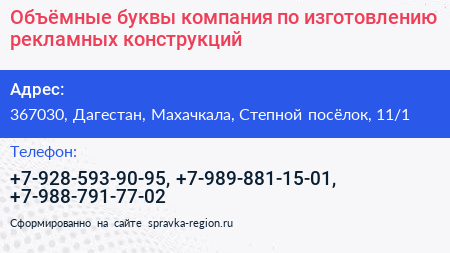 Объёмные буквы компания по изготовлению рекламных конструкций - визитка