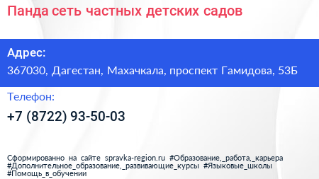 Панда сеть частных детских садов - визитка