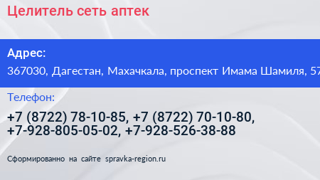 Целитель сеть аптек - визитка
