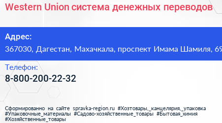 Western Union система денежных переводов - визитка