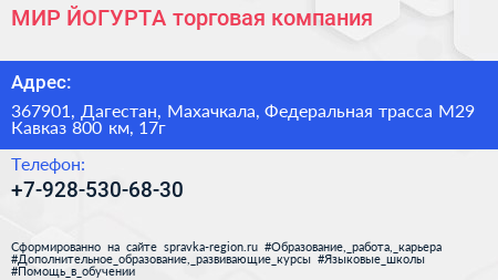 МИР ЙОГУРТА торговая компания - визитка