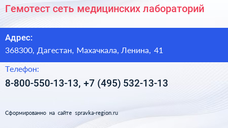 Гемотест сеть медицинских лабораторий - визитка