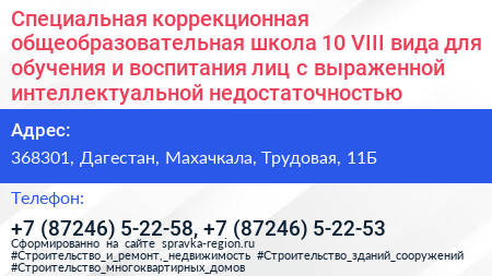 Специальная коррекционная общеобразовательная школа 10 VIII вида для обучения и воспитания лиц с выраженной интеллектуальной недостаточностью - визитка