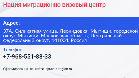 Нация миграционно визовый центр - визитка