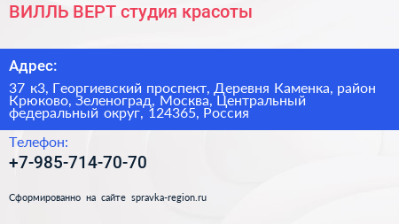 ВИЛЛЬ ВЕРТ студия красоты - визитка