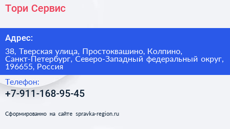 Тори Сервис - визитка