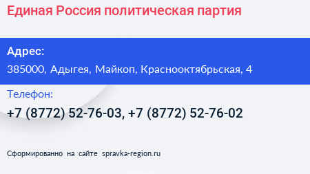 Единая Россия политическая партия - визитка