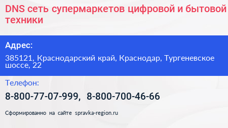 DNS сеть супермаркетов цифровой и бытовой техники - визитка