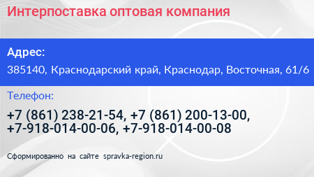 Интерпоставка оптовая компания - визитка