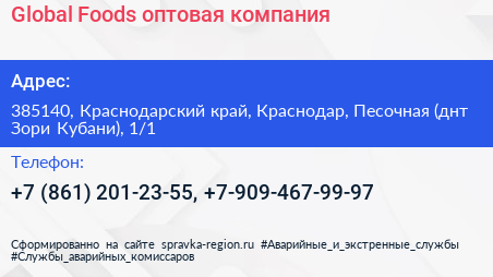 Global Foods оптовая компания - визитка