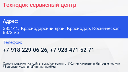 Технодок сервисный центр - визитка