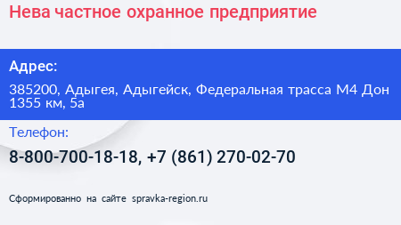 Нева частное охранное предприятие - визитка