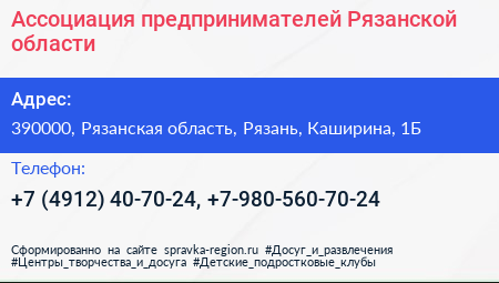 Ассоциация предпринимателей Рязанской области - визитка
