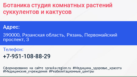 Ботаника студия комнатных растений суккулентов и кактусов - визитка
