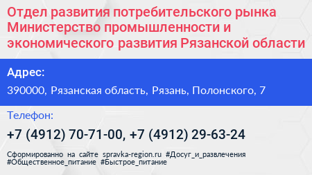 Отдел развития потребительского рынка Министерство промышленности и экономического развития Рязанской области - визитка