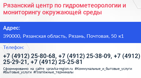 Рязанский центр по гидрометеорологии и мониторингу окружающей среды - визитка