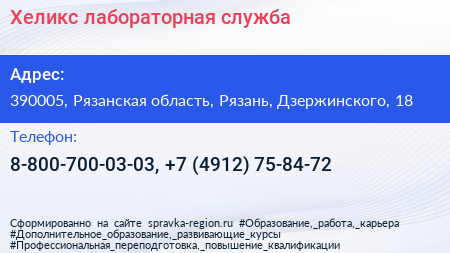 Хеликс лабораторная служба - визитка